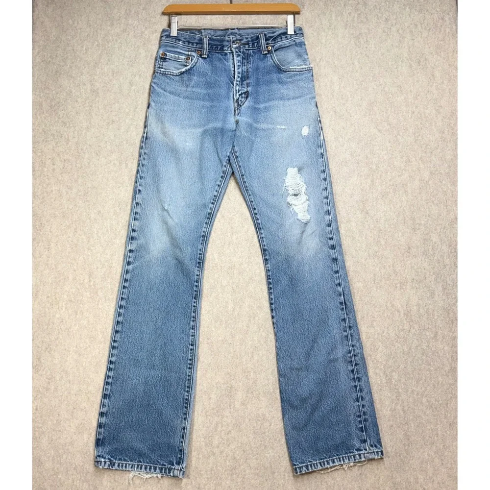 Levis 540 Mens Distressed Bootcut Jeans Blue W29 L32 Medium Wash Classic Casual